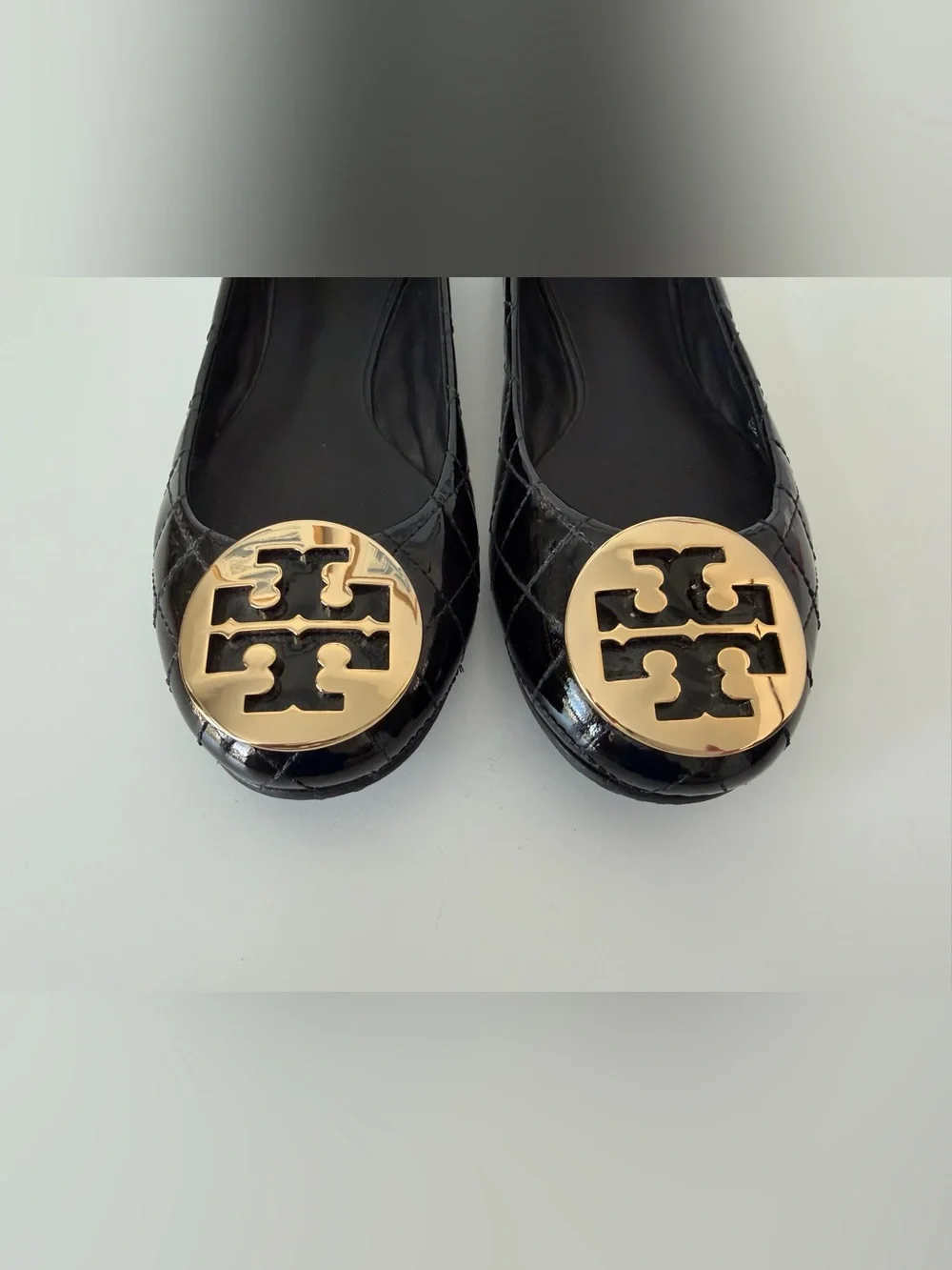 Tory Burch Quilted Patent Leather Quinn Ballet Flats in Black, Size 8.5